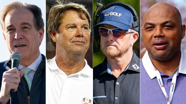 Broadcasters Jim Nantz, Paul Azinger, John Wood and Charles Barkley.